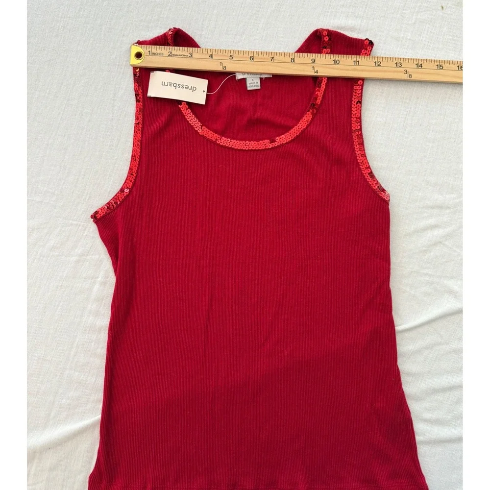 Dressbarn Girls Red Ribbed Sequin Trim Tank Top Size L Holiday Sleeveless Shirt
